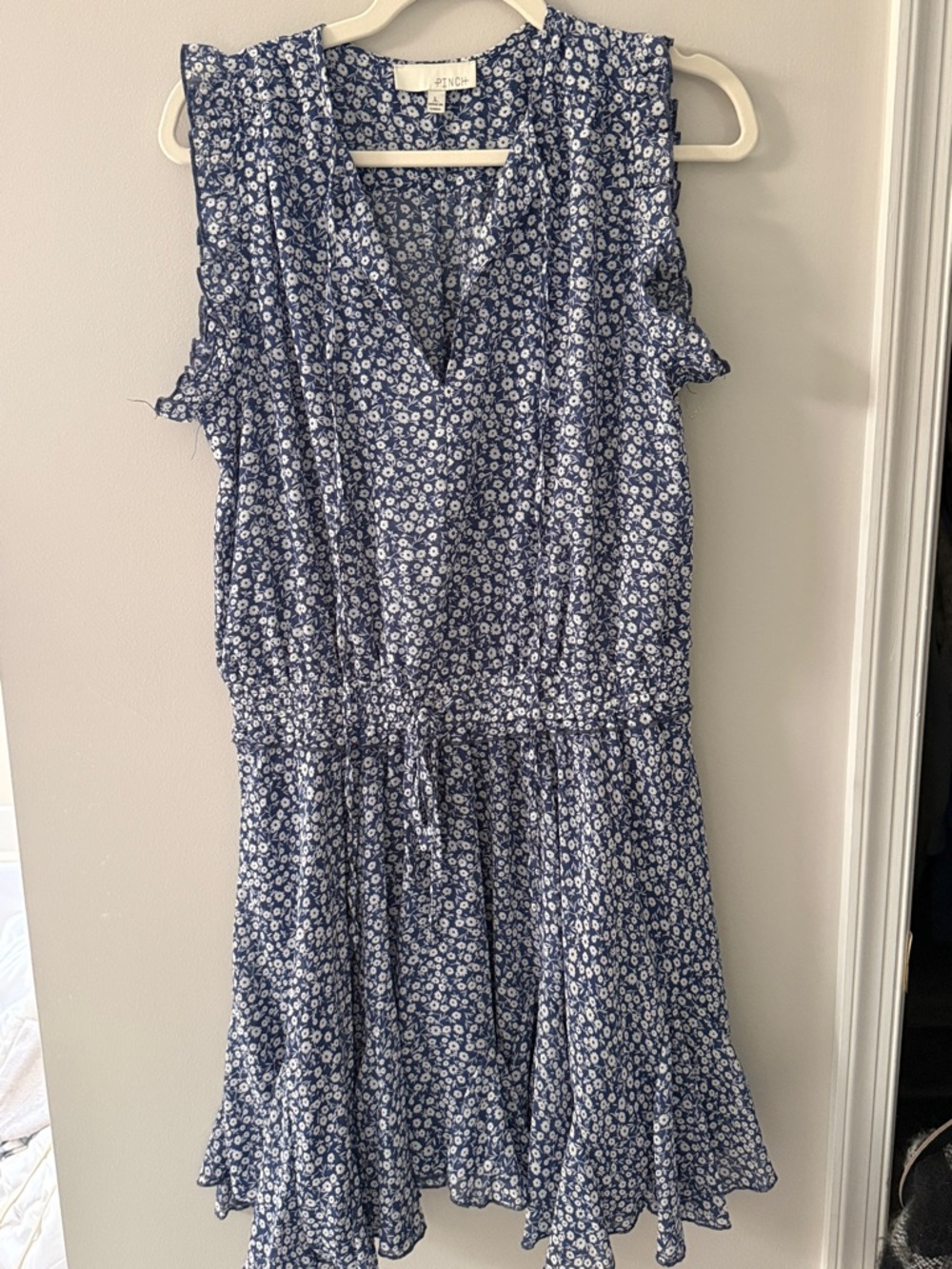 Pinch Blue and White Floral Sleeveless V-Neck Dress